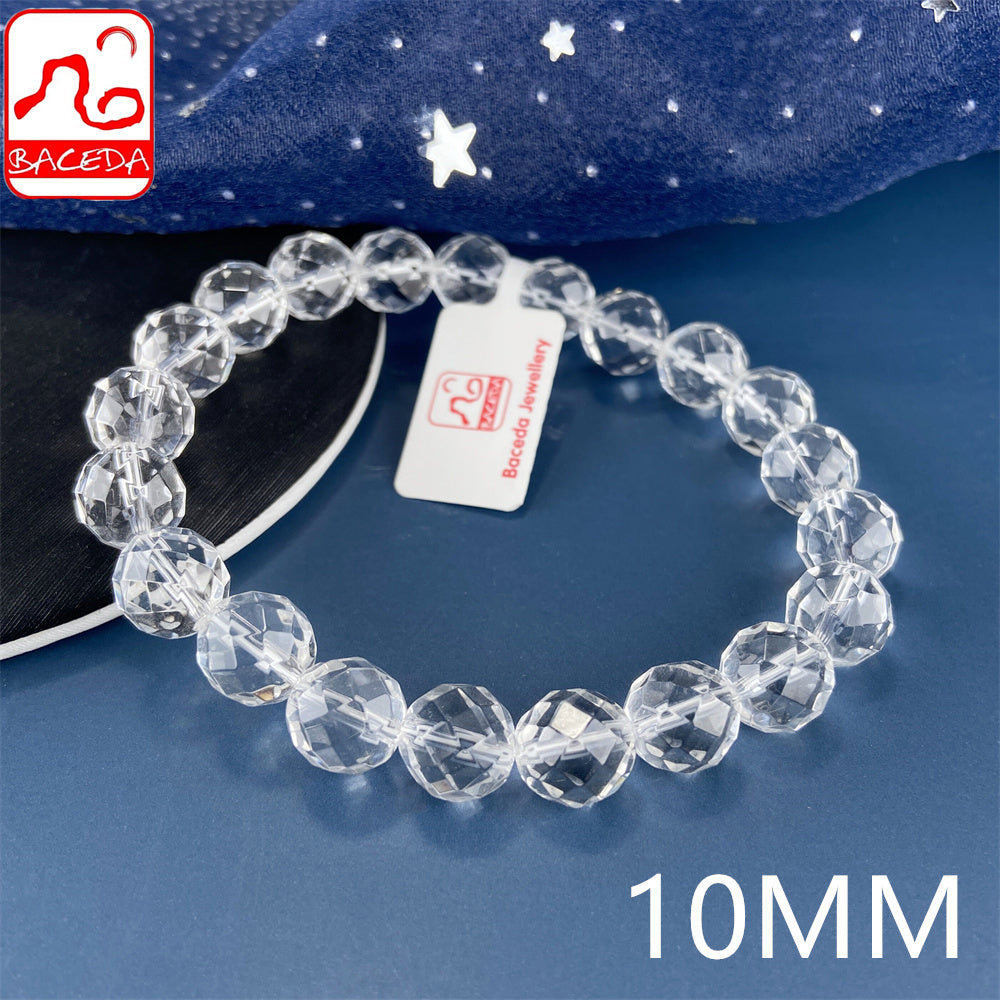 Vòng tay pha lê trắng thạch anh trong suốt Baceda Natural Crystal Faceted 64 mặt loại pha lê Pha lê chữa bệnh cho nam và nữ kèm giấy chứng nhận và hộp quà tặng
