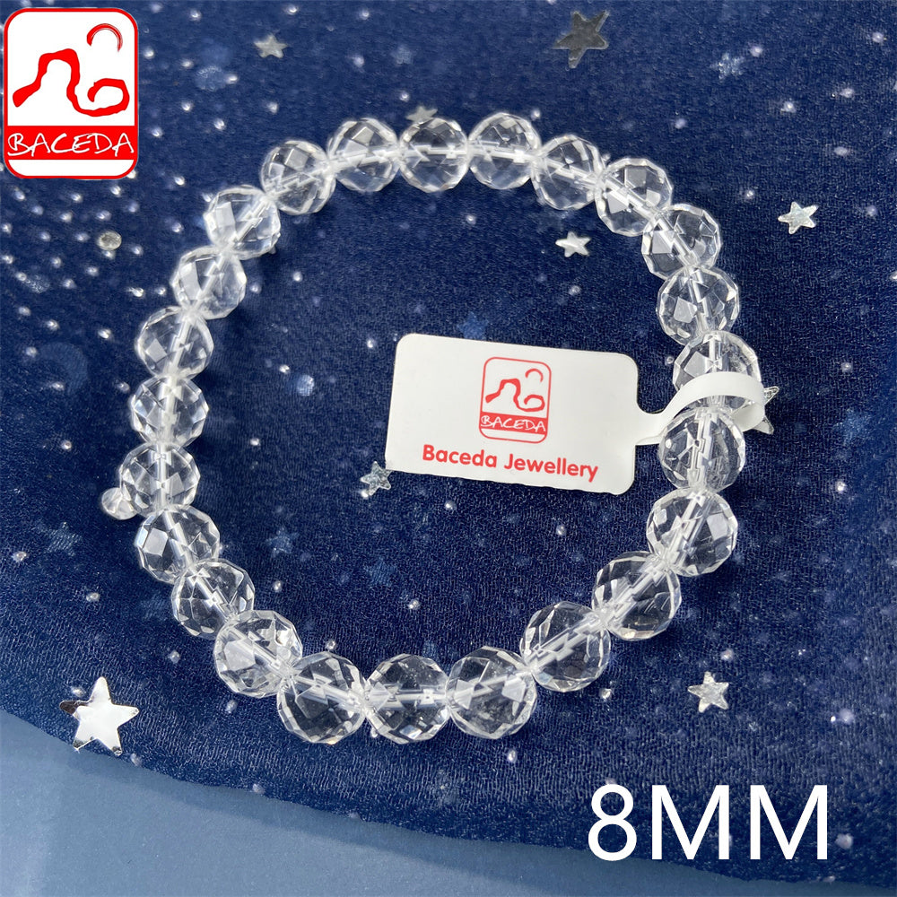 Vòng tay pha lê trắng thạch anh trong suốt Baceda Natural Crystal Faceted 64 mặt loại pha lê Pha lê chữa bệnh cho nam và nữ kèm giấy chứng nhận và hộp quà tặng