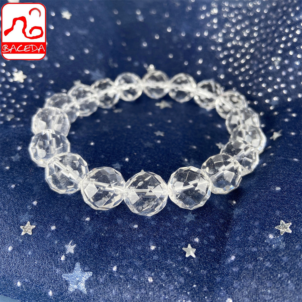 Vòng tay pha lê trắng thạch anh trong suốt Baceda Natural Crystal Faceted 64 mặt loại pha lê Pha lê chữa bệnh cho nam và nữ kèm giấy chứng nhận và hộp quà tặng