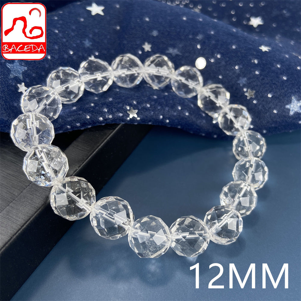 Vòng tay pha lê trắng thạch anh trong suốt Baceda Natural Crystal Faceted 64 mặt loại pha lê Pha lê chữa bệnh cho nam và nữ kèm giấy chứng nhận và hộp quà tặng