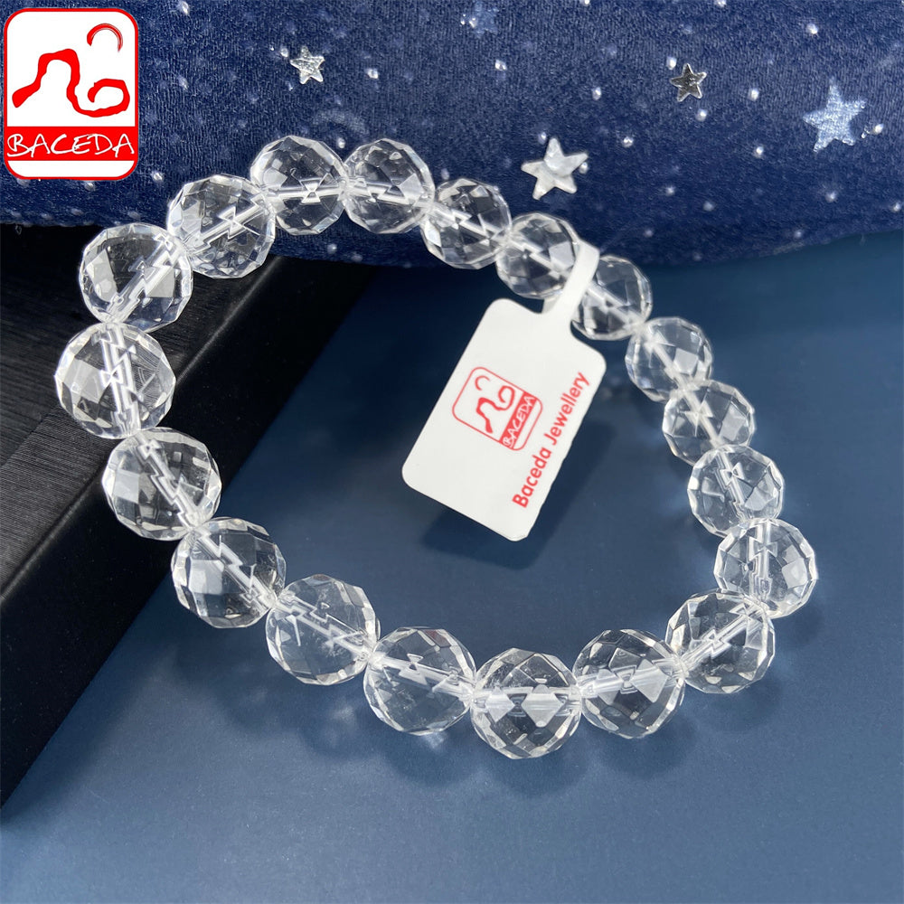 Vòng tay pha lê trắng thạch anh trong suốt Baceda Natural Crystal Faceted 64 mặt loại pha lê Pha lê chữa bệnh cho nam và nữ kèm giấy chứng nhận và hộp quà tặng