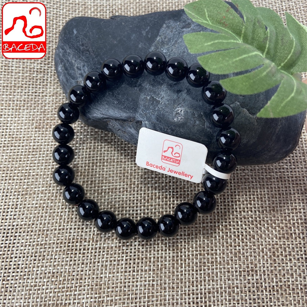 Vòng tay đá mã não đen tự nhiên Baceda dành cho nam và nữ kèm giấy chứng nhận và hộp quà tặng