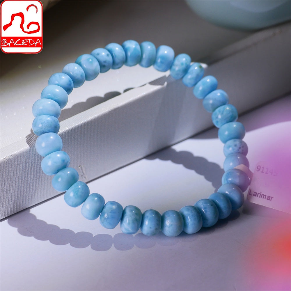 Vòng tay thiết kế bàn tính Baceda Natural Crystals of Larimar là viên đá chữa bệnh cho trái đất, phù hợp với cả nam và nữ, có giấy chứng nhận và hộp quà tặng