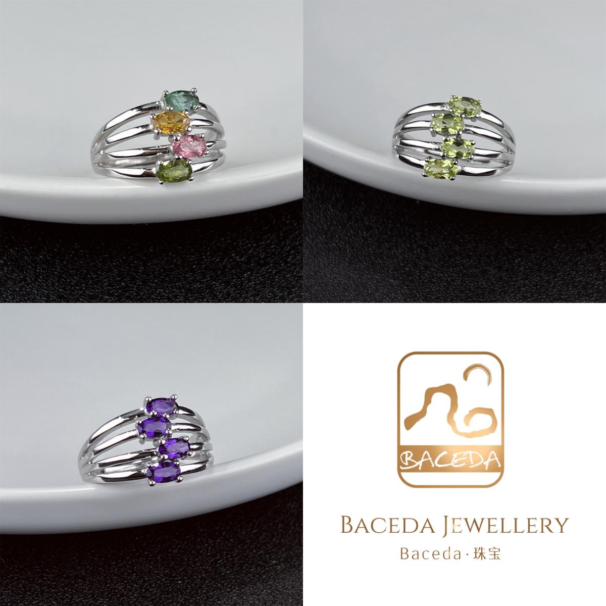LR11 Four Rows Gemstone S925 Adjustable Band Fashion Ring