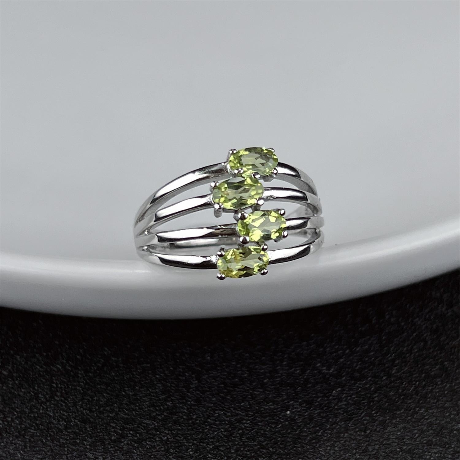 LR11 Four Rows Gemstone S925 Adjustable Band Fashion Ring