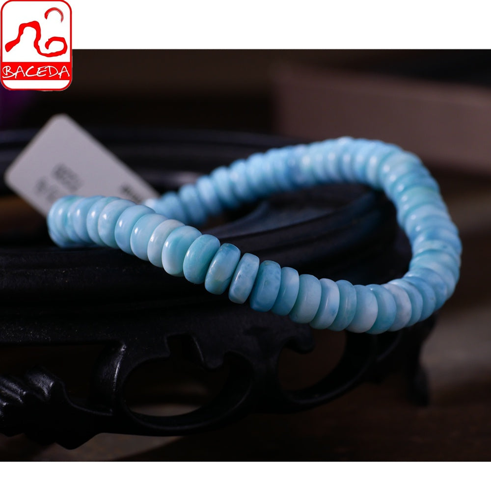Vòng tay thiết kế bàn tính Baceda Natural Crystals of Larimar là viên đá chữa bệnh cho trái đất, phù hợp với cả nam và nữ, có giấy chứng nhận và hộp quà tặng