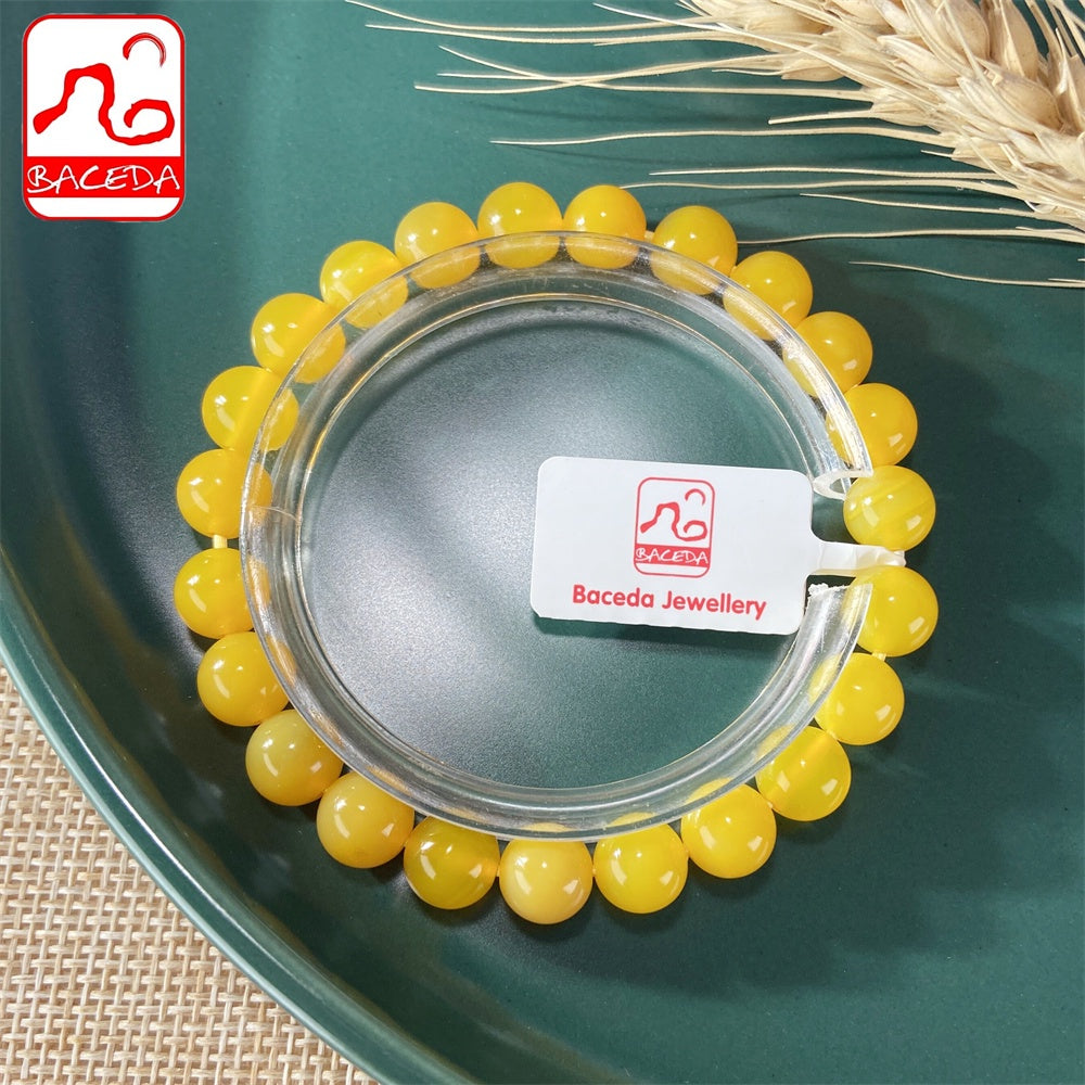 Baceda Natural Yellow Chalcedony Yellow Carnelian bracelet for men for women with certificate gift box