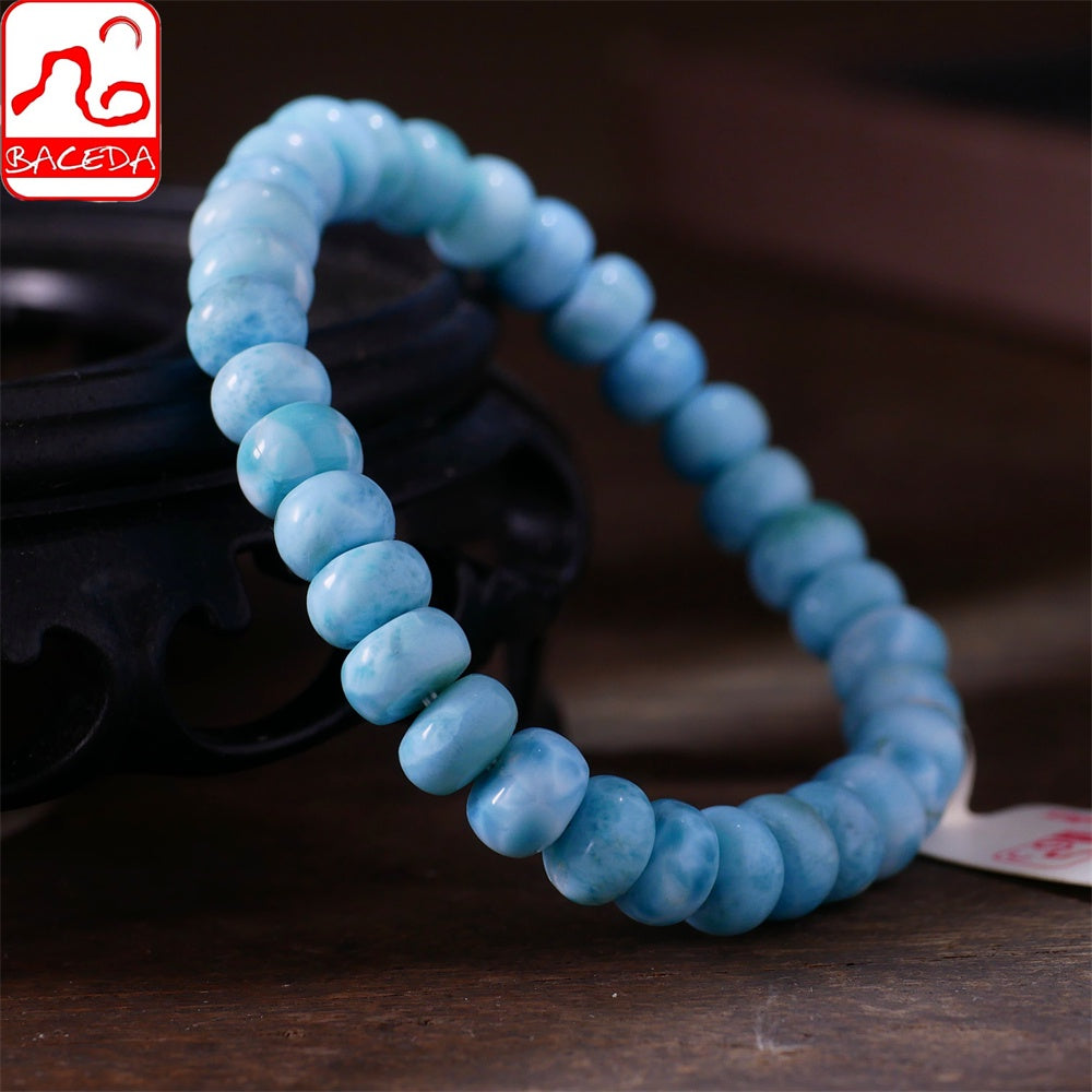 Vòng tay thiết kế bàn tính Baceda Natural Crystals of Larimar là viên đá chữa bệnh cho trái đất, phù hợp với cả nam và nữ, có giấy chứng nhận và hộp quà tặng