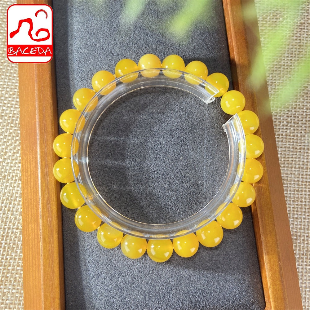 Baceda Natural Yellow Chalcedony Yellow Carnelian bracelet for men for women with certificate gift box