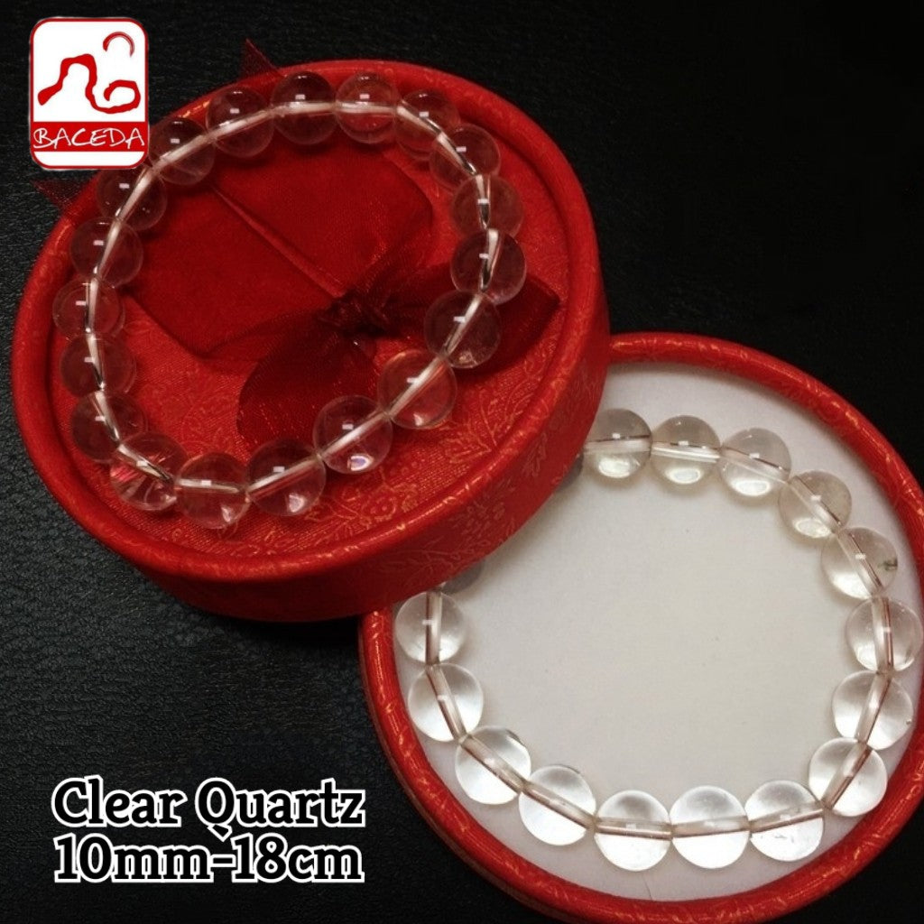 Vòng tay đá thạch anh trắng tự nhiên Baceda có mặt cắt và đá tròn, trang sức pha lê kèm hộp và giấy chứng nhận