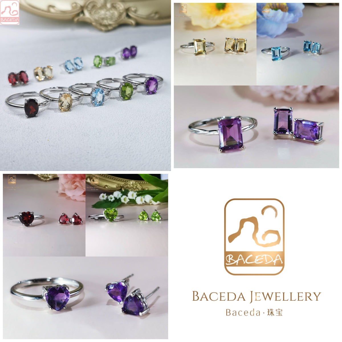 20230110 Hoa tai đinh tán đá thạch anh tím/vàng chanh/vàng lục bảo/topaz/garnet S925 hàng ngày 