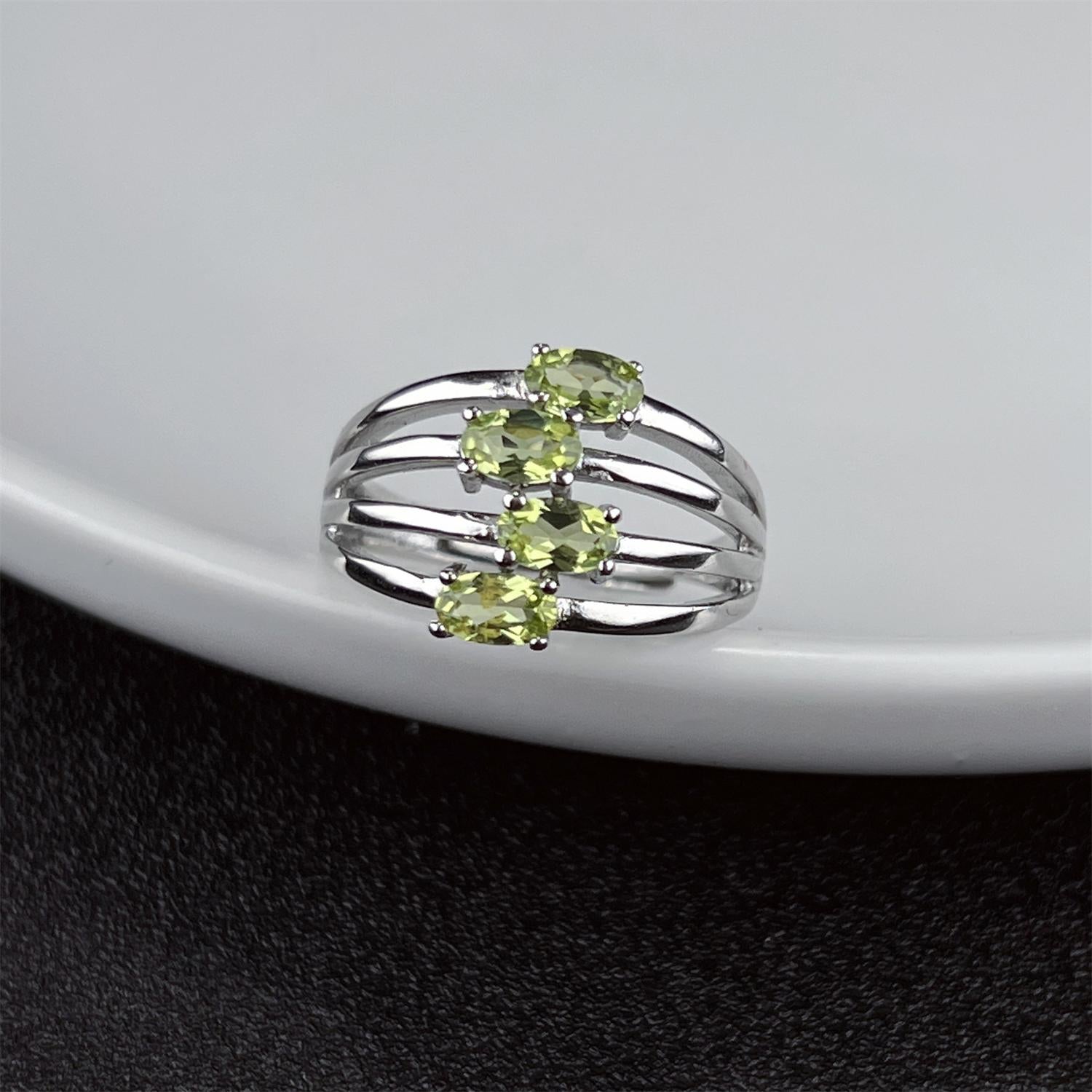 LR11 Four Rows Gemstone S925 Adjustable Band Fashion Ring