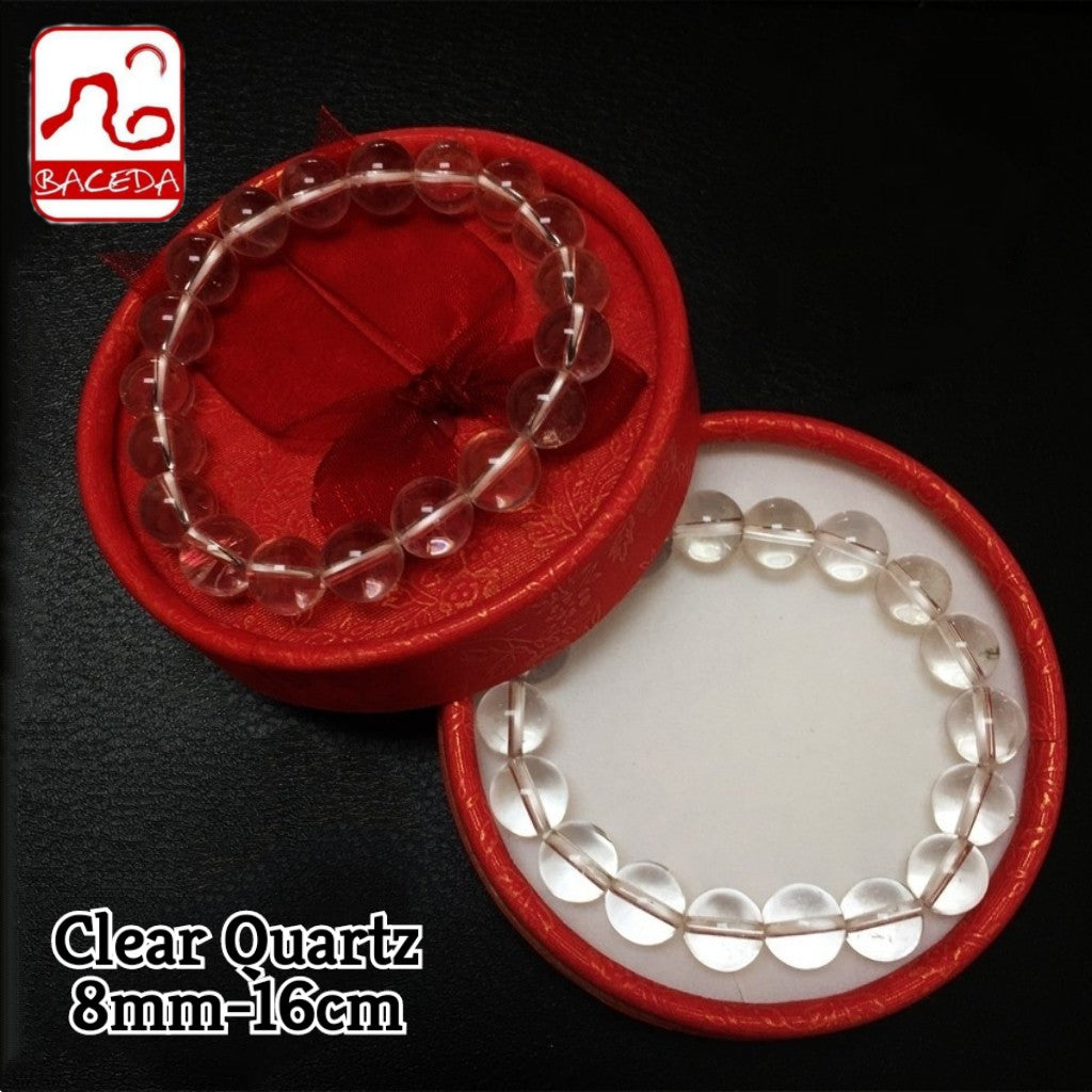 Vòng tay đá thạch anh trắng tự nhiên Baceda có mặt cắt và đá tròn, trang sức pha lê kèm hộp và giấy chứng nhận