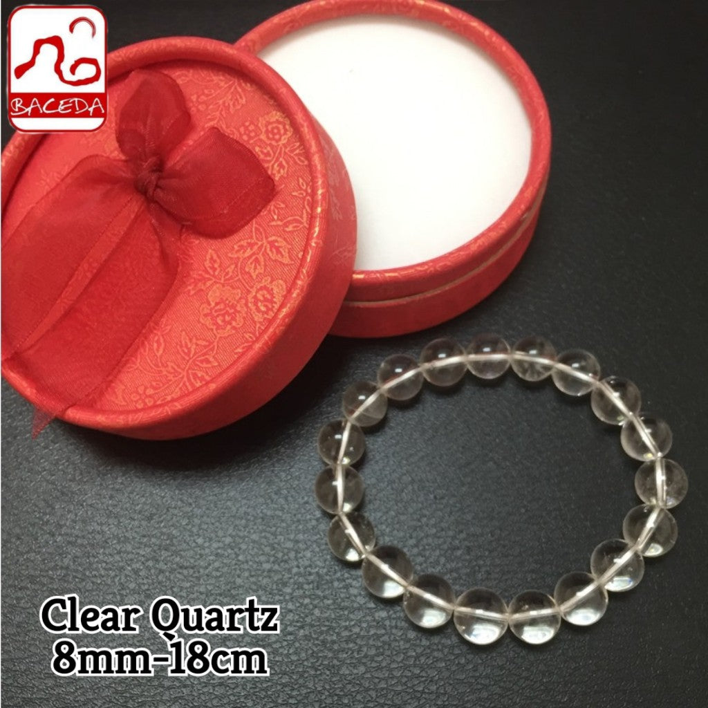 Vòng tay đá thạch anh trắng tự nhiên Baceda có mặt cắt và đá tròn, trang sức pha lê kèm hộp và giấy chứng nhận