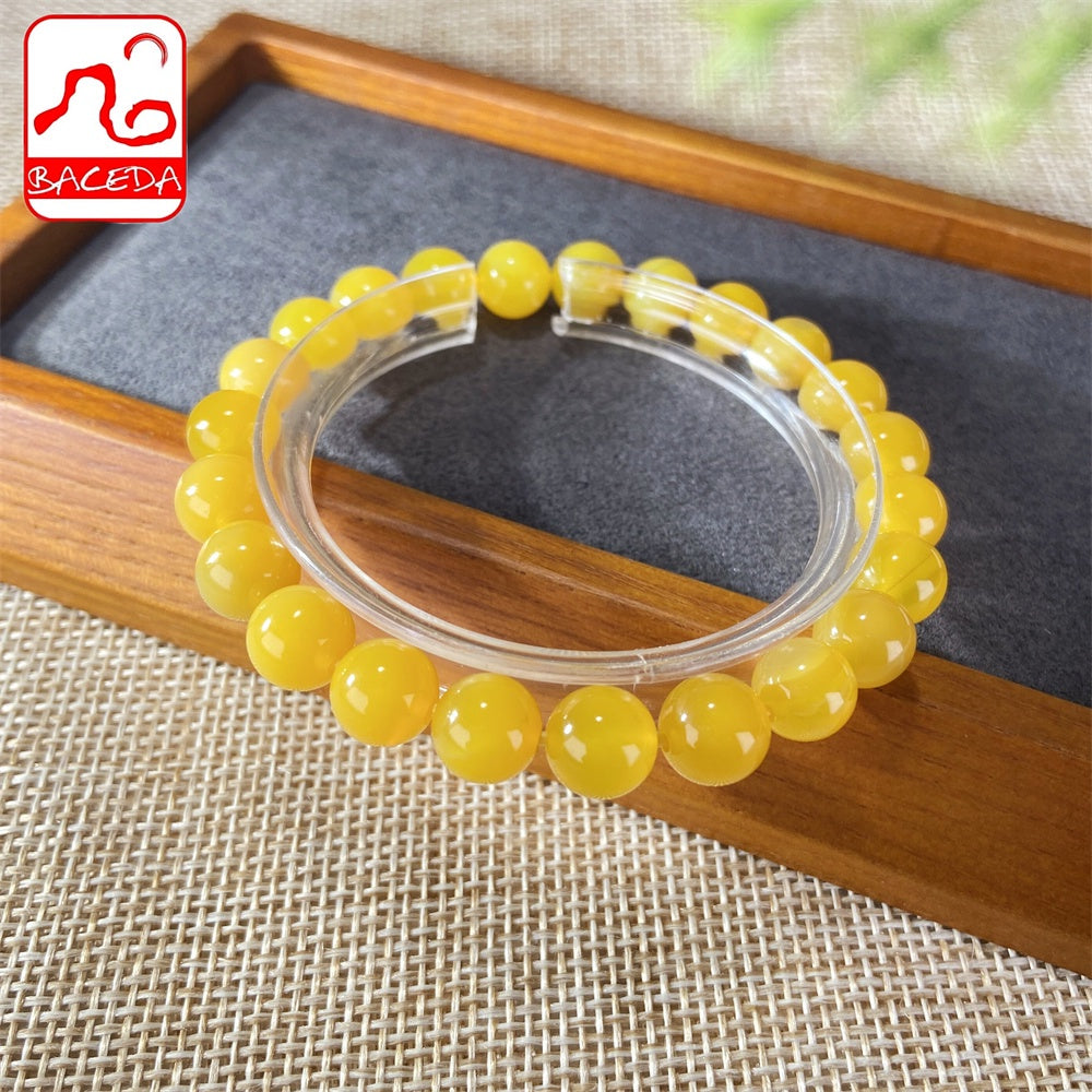 Baceda Natural Yellow Chalcedony Yellow Carnelian bracelet for men for women with certificate gift box