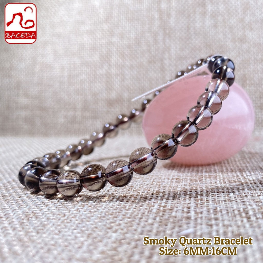 Baceda Natural Crystals of Smoky Quartz Bracelet Helps to clear the aura of negativity calming anxiety,grounding stone, promoting security and stability to men or women,With Certificate