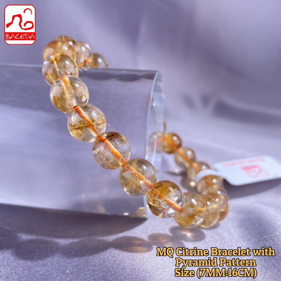 Vòng tay đá Citrine tự nhiên Baceda chất lượng trung bình có họa tiết kim tự tháp, đá quý sinh tháng 11, cũng tốt cho kinh doanh, thu hút tài lộc, tái tạo năng lượng cho trí óc và khuyến khích thể hiện bản thân với giấy chứng nhận