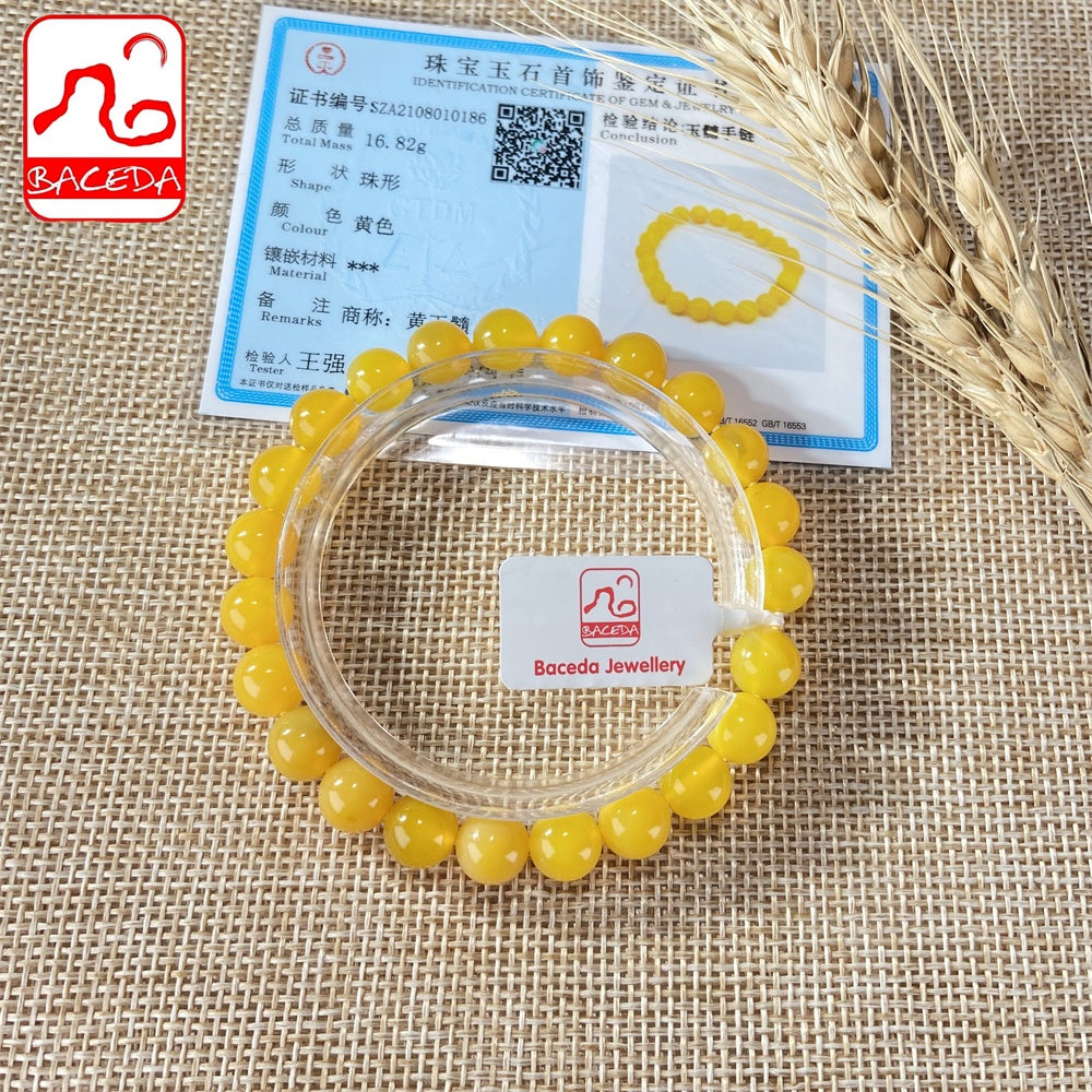 Baceda Natural Yellow Chalcedony Yellow Carnelian bracelet for men for women with certificate gift box