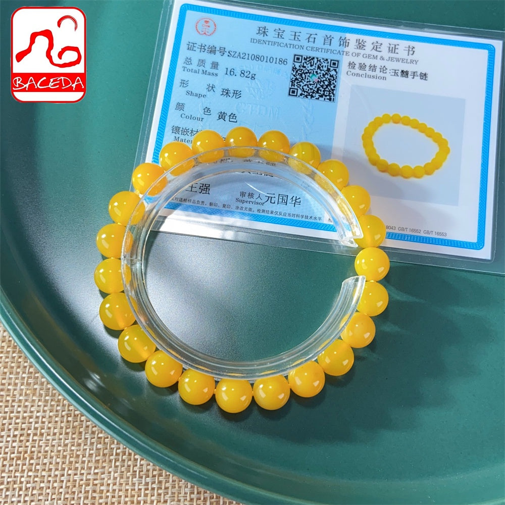 Baceda Natural Yellow Chalcedony Yellow Carnelian bracelet for men for women with certificate gift box