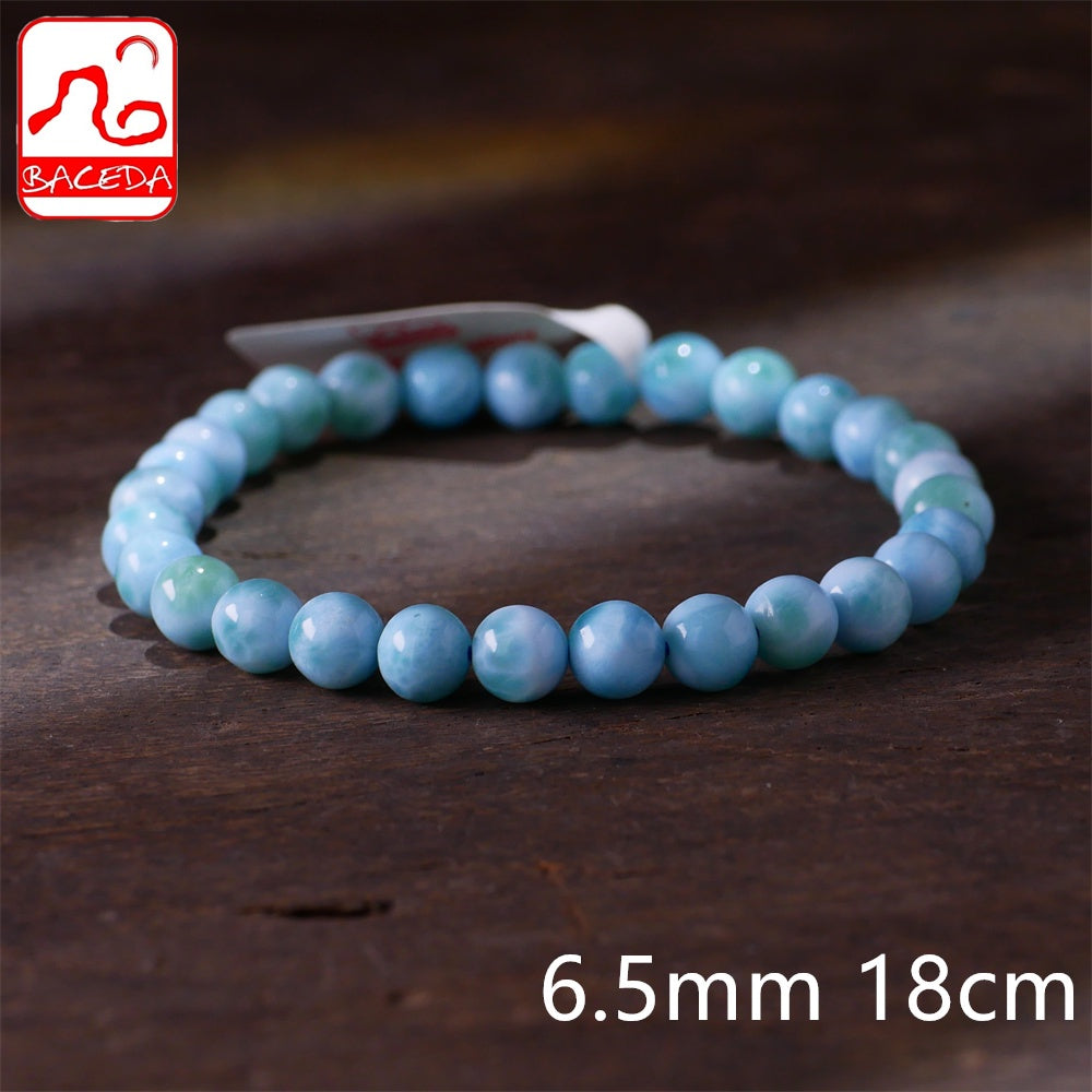Vòng tay hạt tròn Larimar tự nhiên Baceda 6,5mm-9mm, đá chữa bệnh phù hợp với cả nam và nữ, kèm giấy chứng nhận và hộp quà tặng