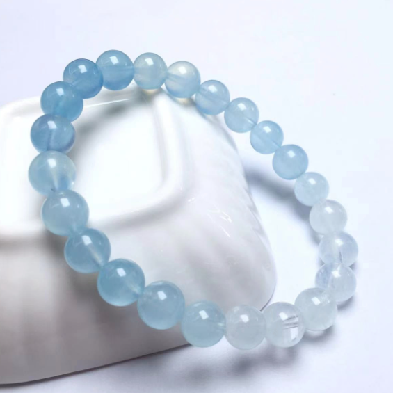 Vòng tay hạt tròn màu xanh ngọc lam ±7,5mm &amp; 8,5mm