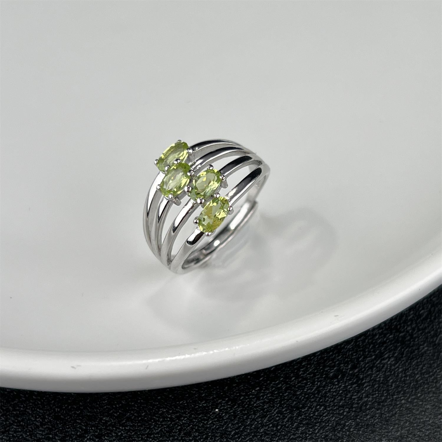 LR11 Four Rows Gemstone S925 Adjustable Band Fashion Ring