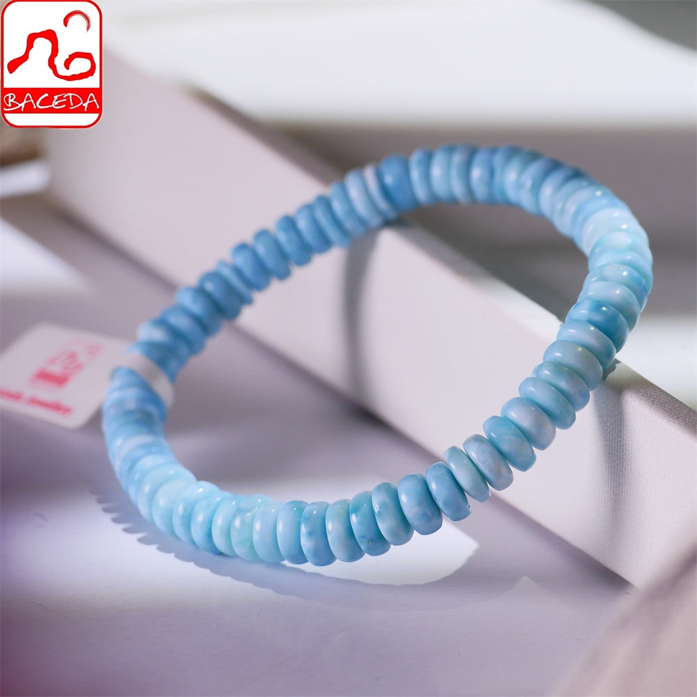 Vòng tay thiết kế bàn tính Baceda Natural Crystals of Larimar là viên đá chữa bệnh cho trái đất, phù hợp với cả nam và nữ, có giấy chứng nhận và hộp quà tặng